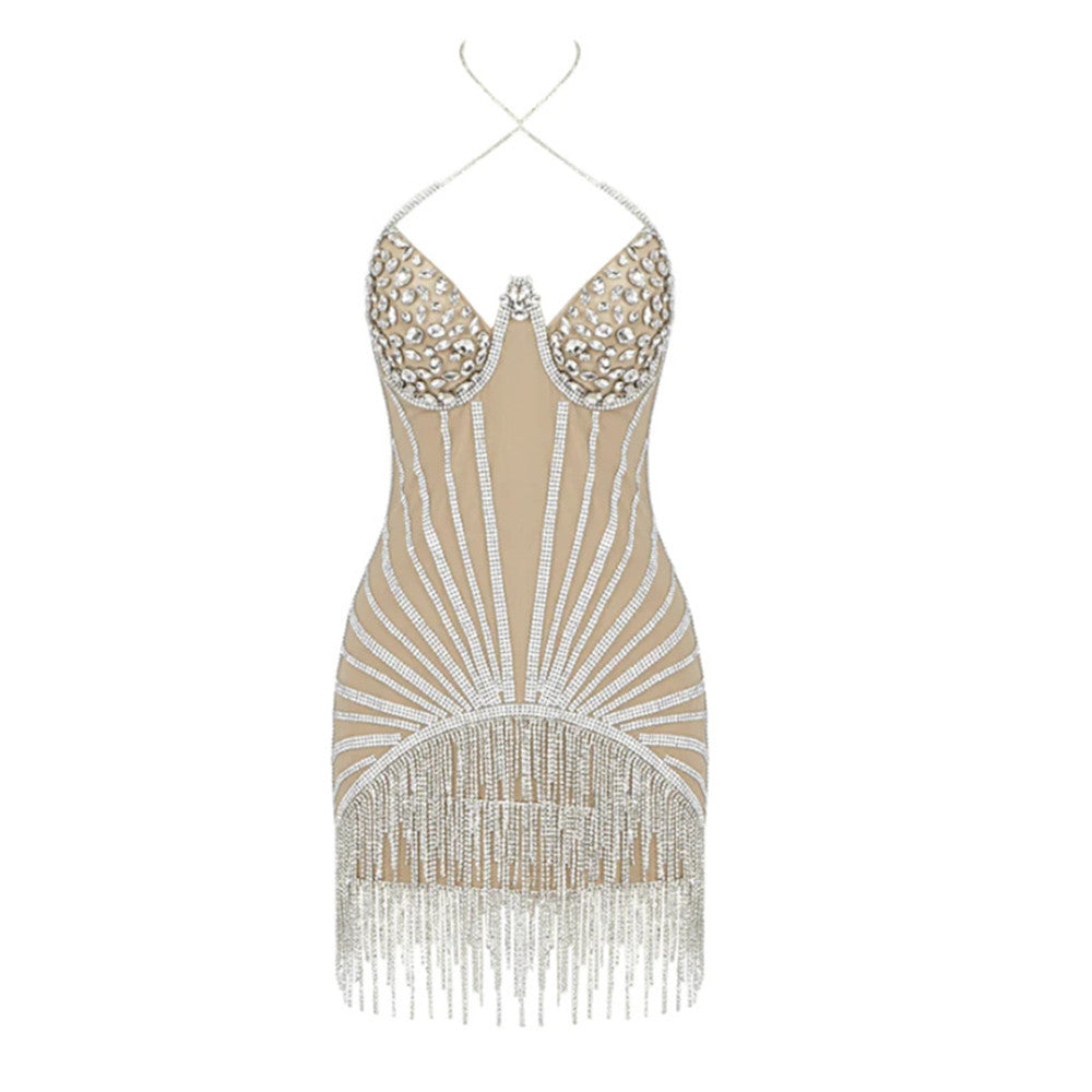 Halter Tube Top Sequined Tassel Dress