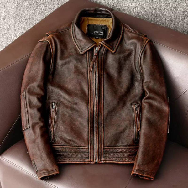 Vintage Distressed Cowhide Leather Jacket