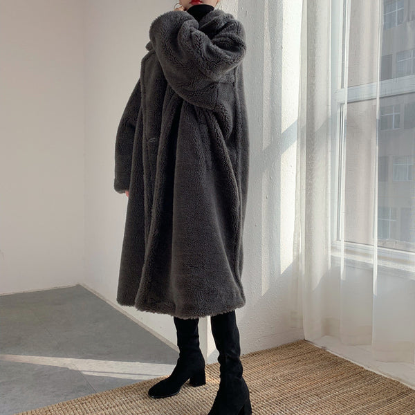 Teddy Fleece Mid-length Cocoon Coat