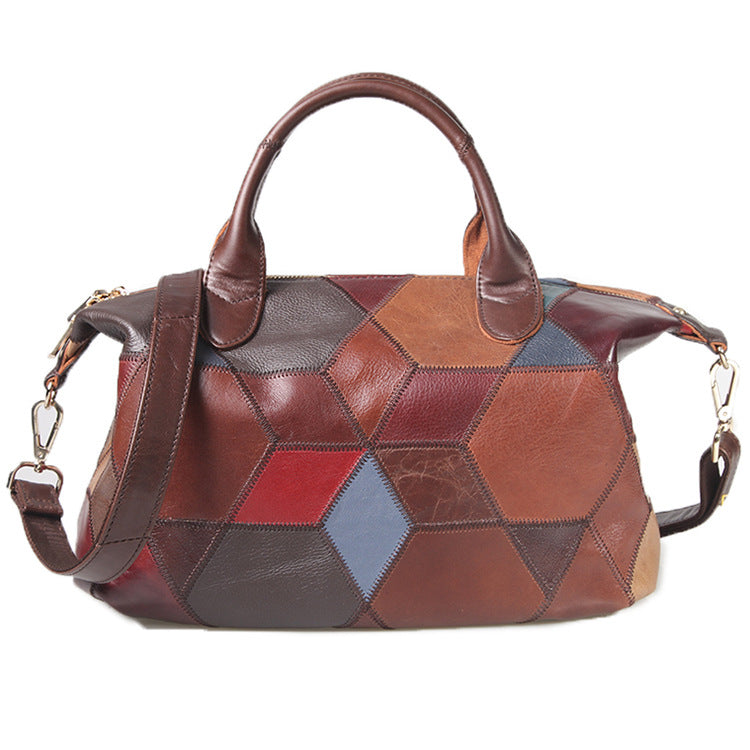 Contrasting Cowhide One-shoulder Handbag