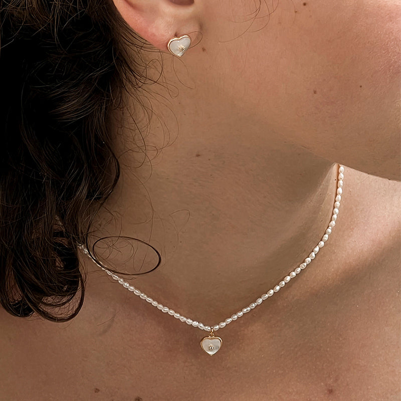 Love Mother-of-pearl Pendant Necklace / Earrings