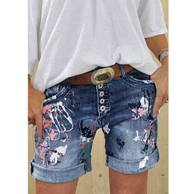 The washed printed jeans