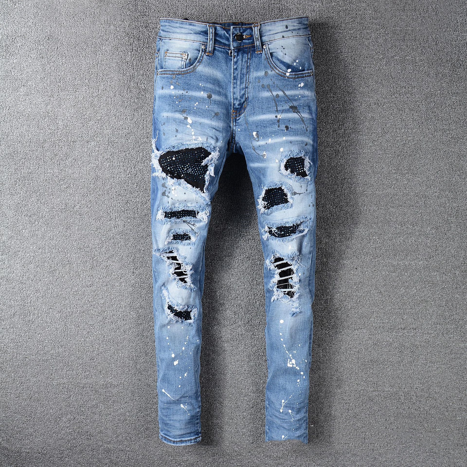 Men's whiskered patch jeans