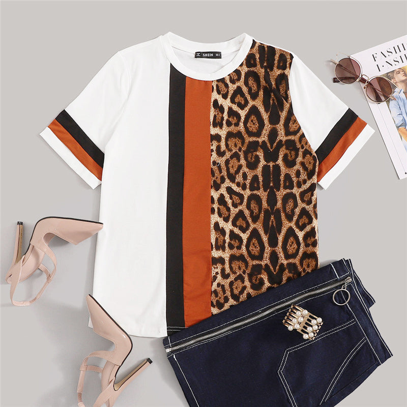 Cut-and-Sew Leopard Casual Tshirt