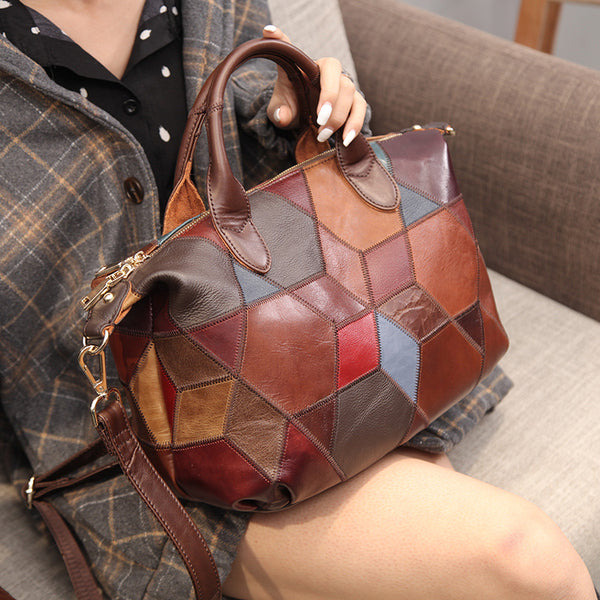 Contrasting Cowhide One-shoulder Handbag