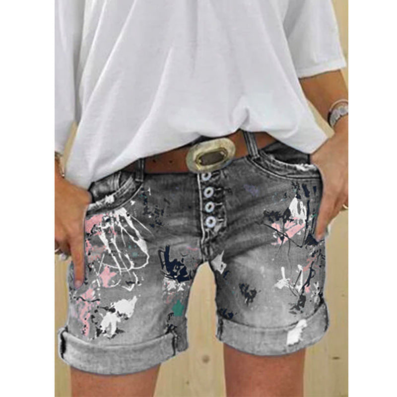 The washed printed jeans