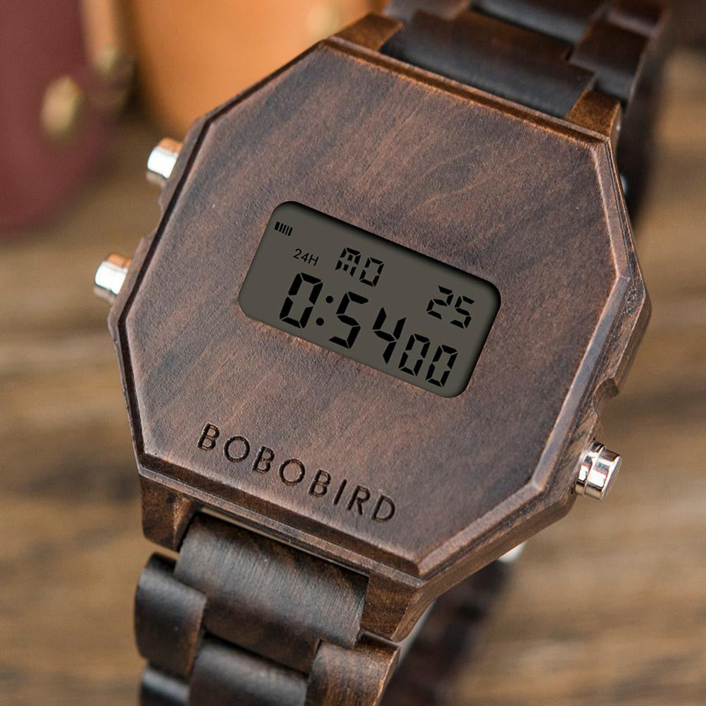 Digital Bamboo Wrist LCD Watch
