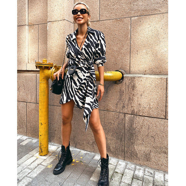 Fashionable Zebra Slim Shirt Dress