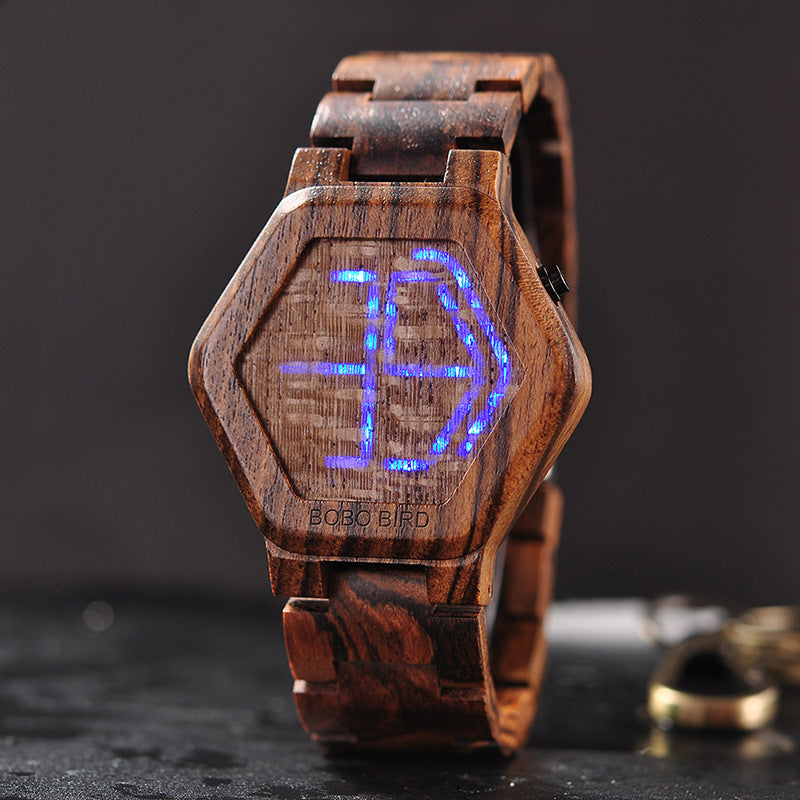 The LED Display Wooden Watch