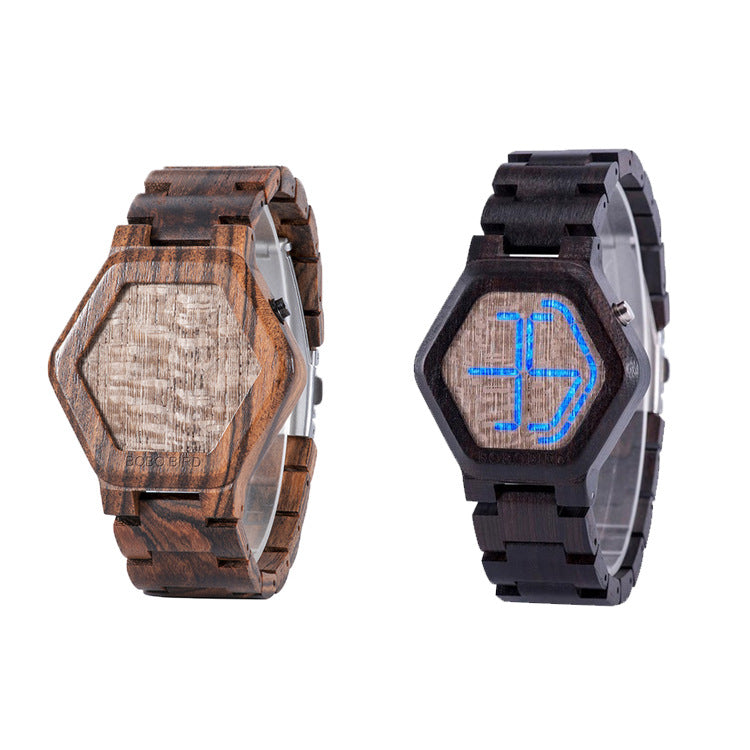 The LED Display Wooden Watch