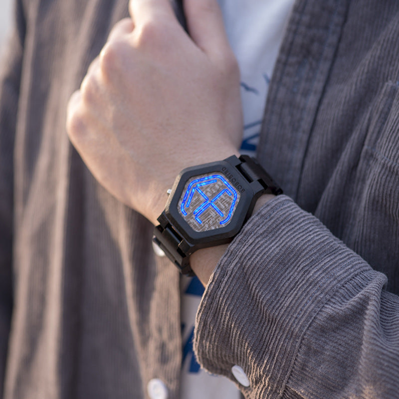 The LED Display Wooden Watch