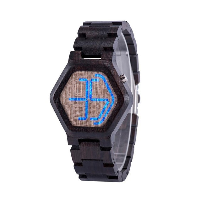 The LED Display Wooden Watch