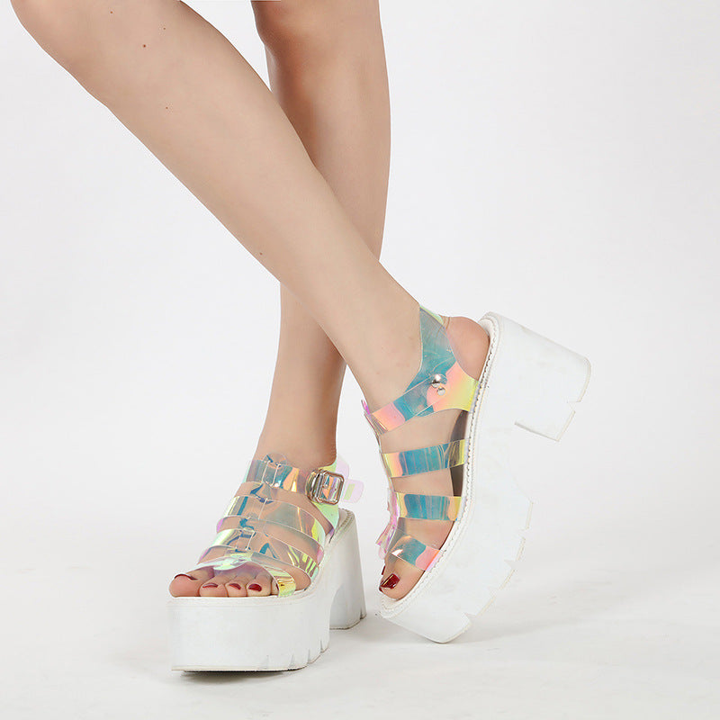 Colorful White Platform Sandals