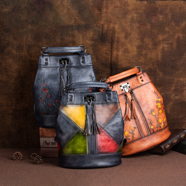 The Fashion Head Layer Cowhide Bucket Backpack