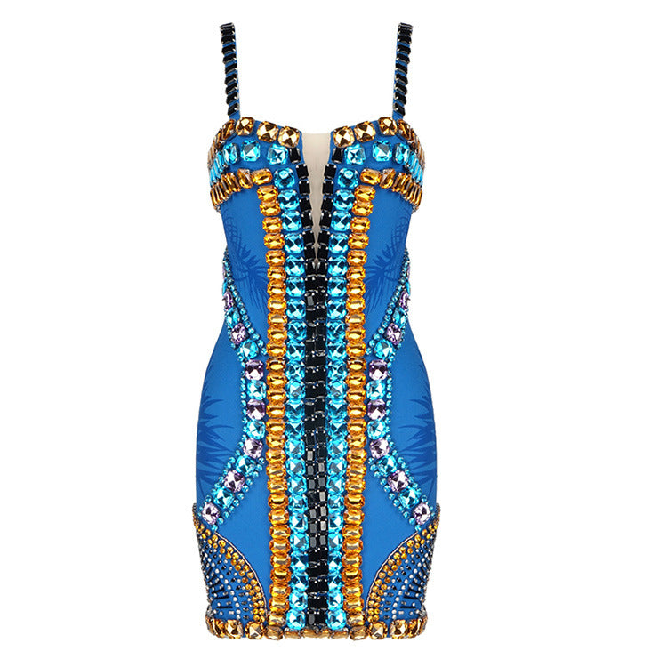 The Mini Tight Beaded Halter Dress