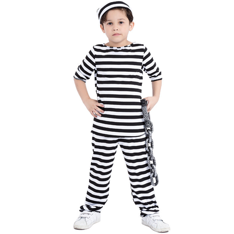 Striped parent-child prisoner costume