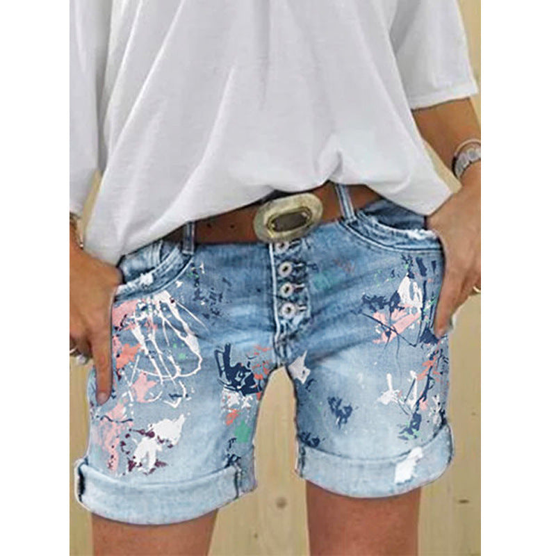 The washed printed jeans