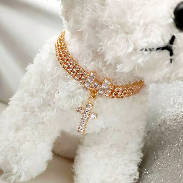 Word Cross Zircon Diamond Pet Necklace