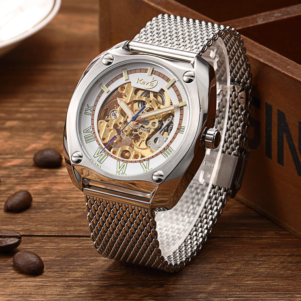 Hollowed-out tourbillon mechanical net belt watch