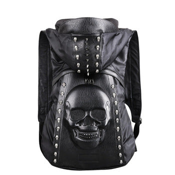 Men fashion 3D skull rivet backpack