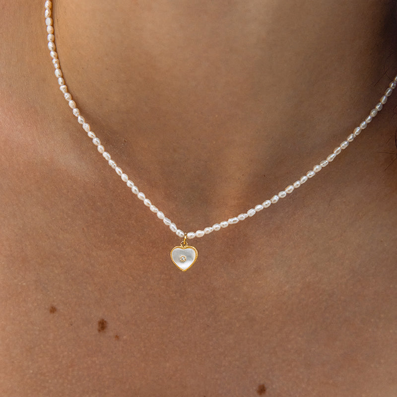 Love Mother-of-pearl Pendant Necklace / Earrings