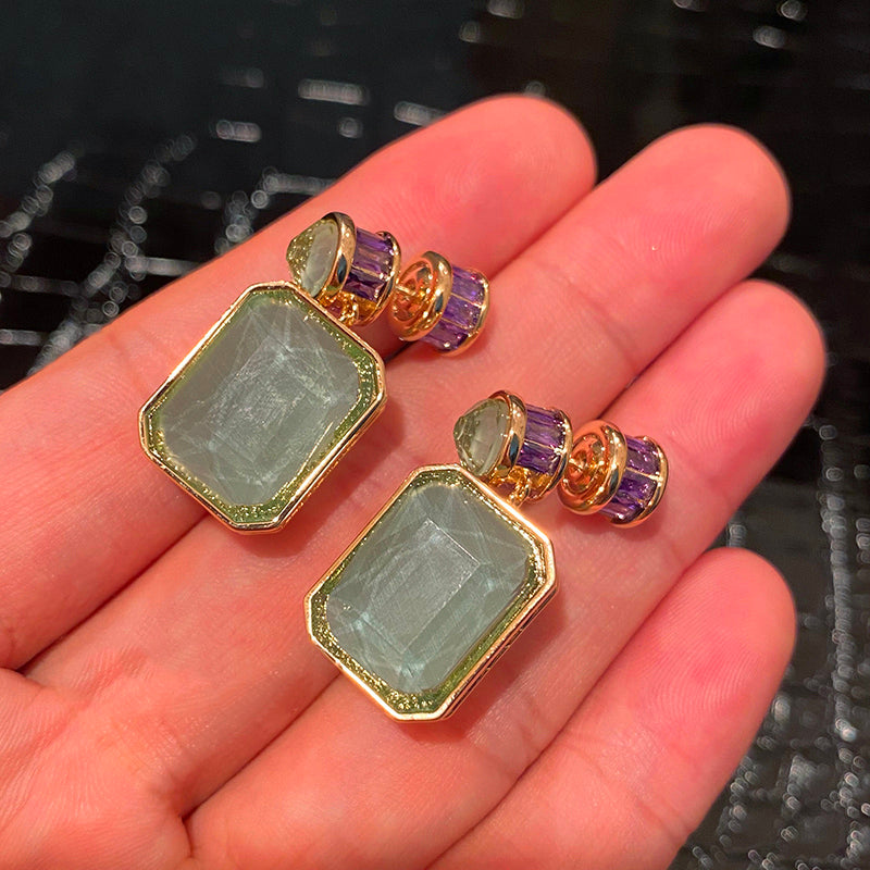 Light Green Jade Purple Diamond Earrings