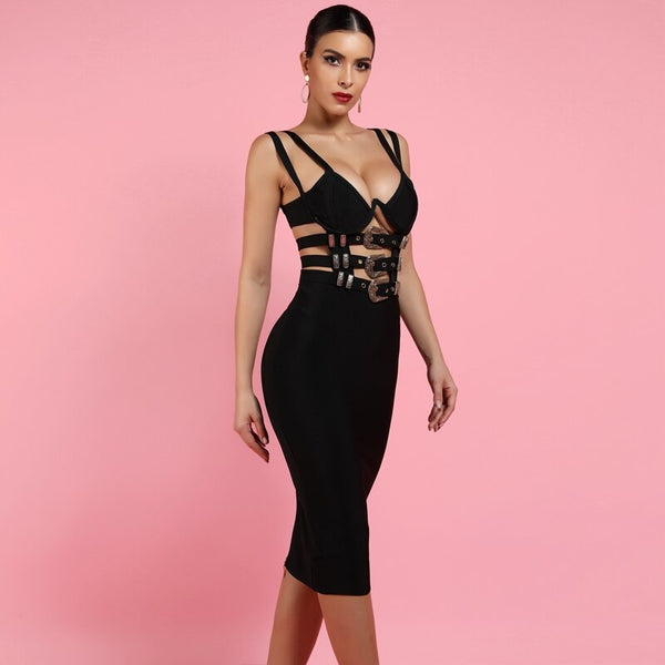 Sexy Sling Metal Buckle Hollow Bandage Dress