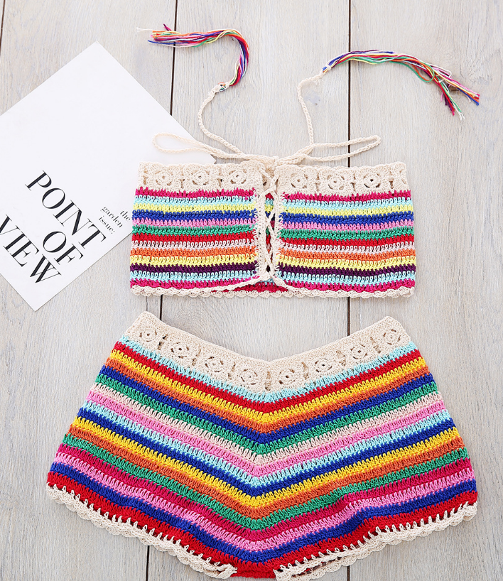 The color striped handmade bikini swimsuit