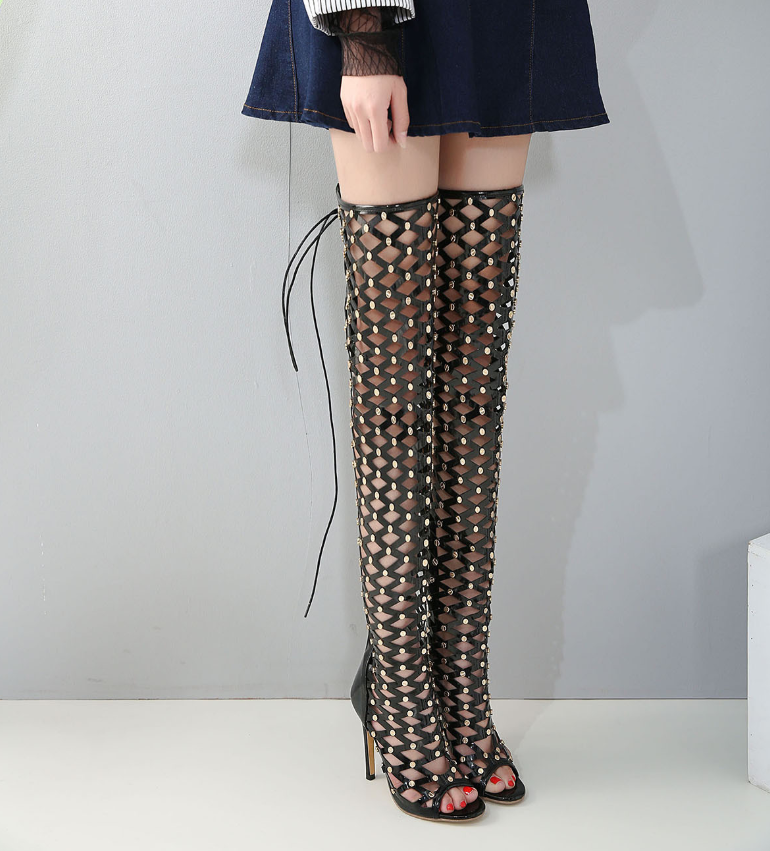 Fashion rivets over the knee boots