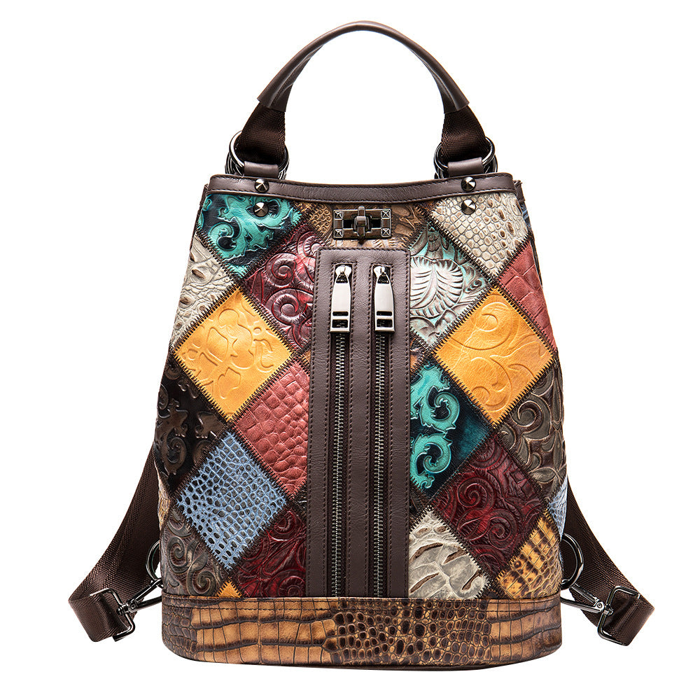 Ethnic Style Ladies Leather Backpack