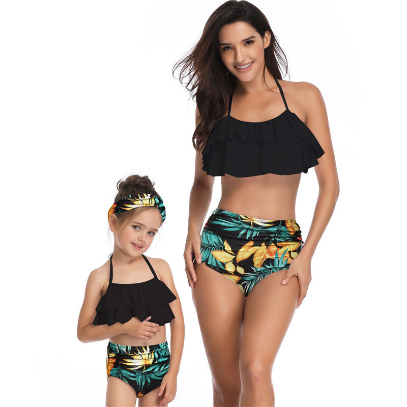 High Waist Ruffled, Mother And Daughter Swimwear