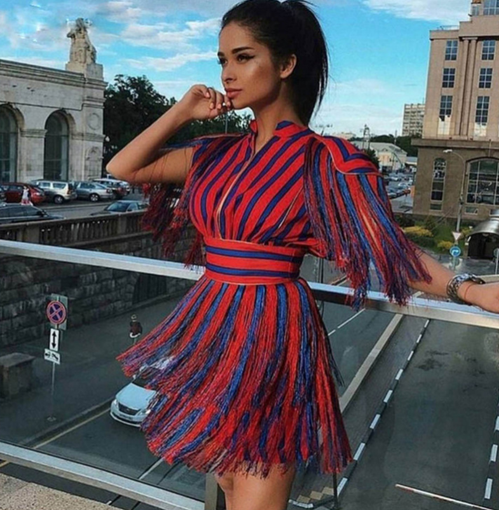 The  Red & Blue Patchwork Stylish Dress
