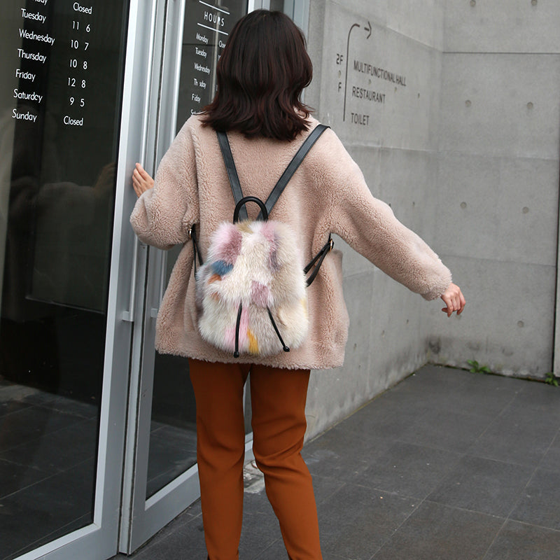 Trendy Casual Fox Fur Backpack