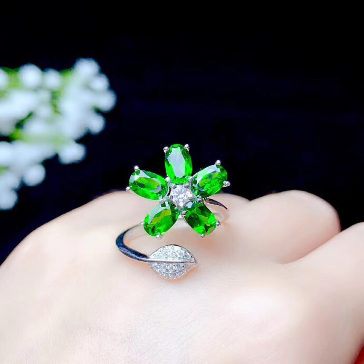Silver Natural Diopside Ring