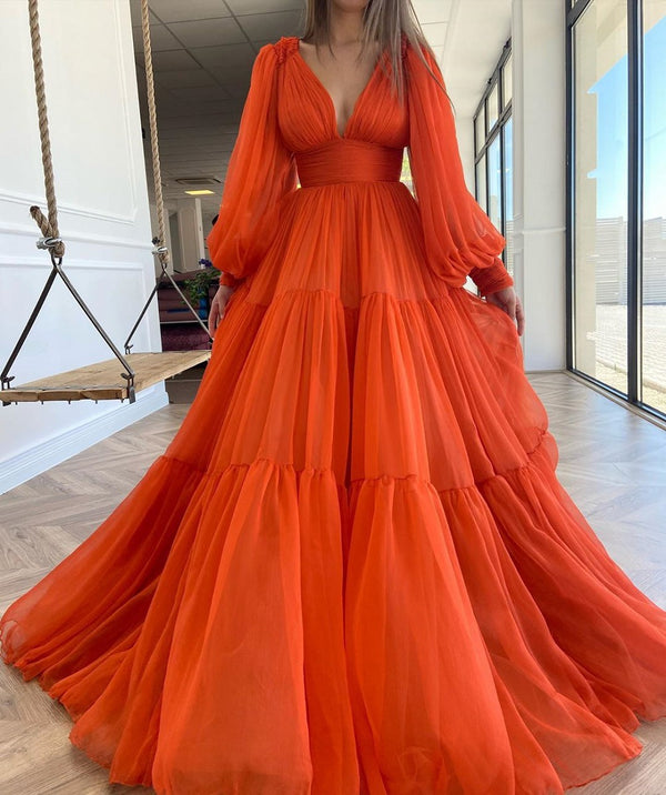 Orange Puffy Gauze Party Dress