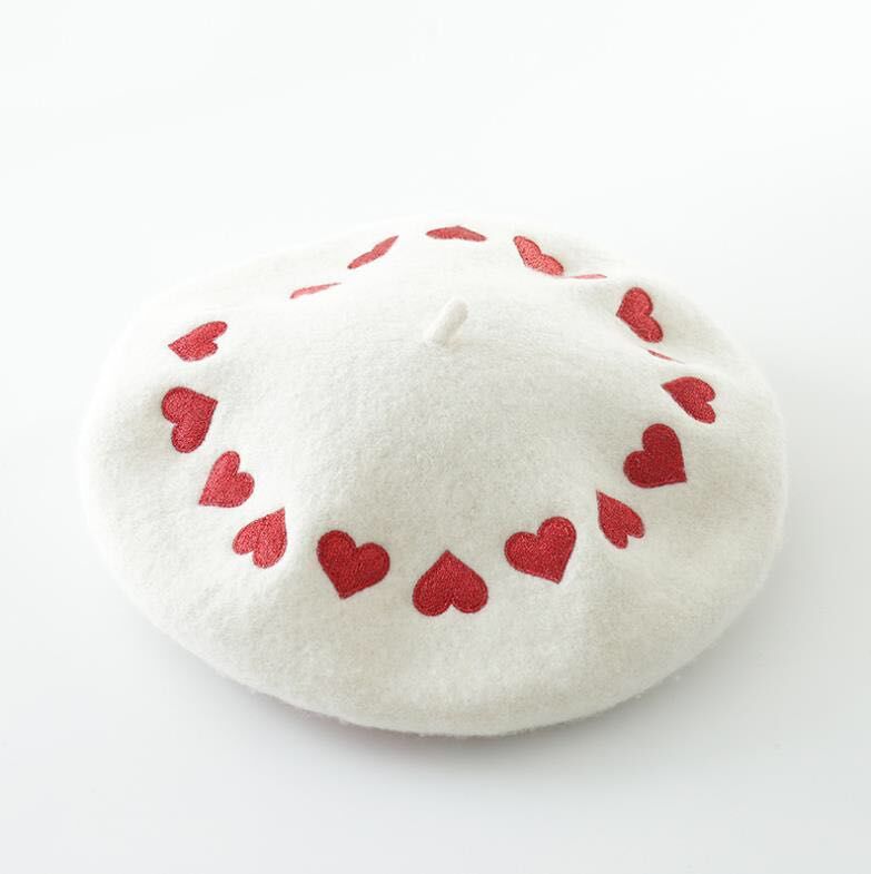 Love Embroidery Wool Beret