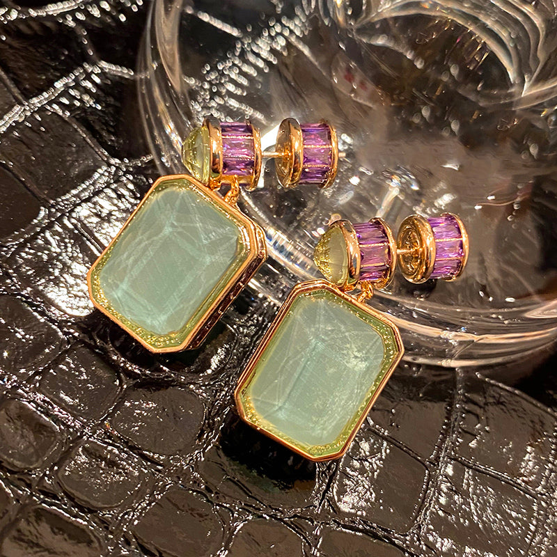 Light Green Jade Purple Diamond Earrings