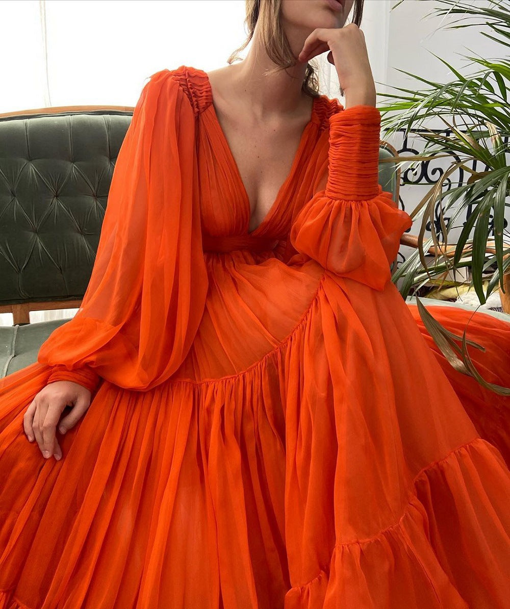 Orange Puffy Gauze Party Dress