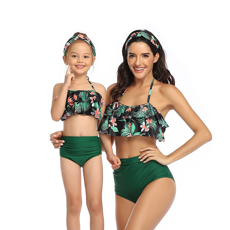 High Waist Ruffled, Mother And Daughter Swimwear