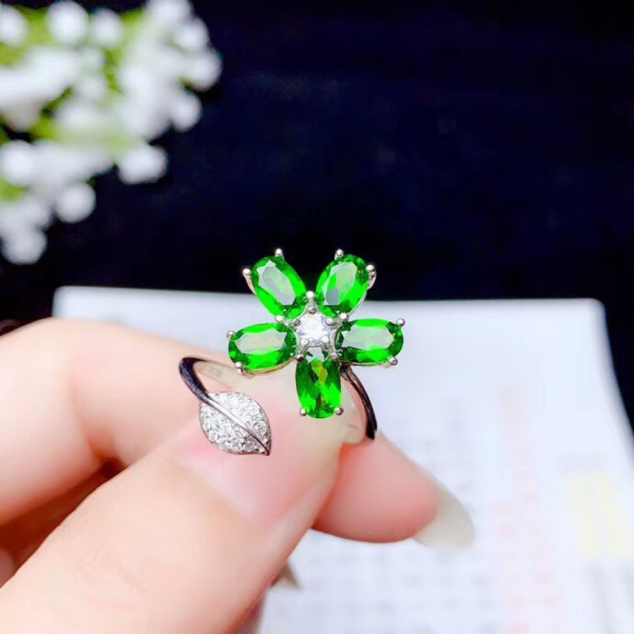 Silver Natural Diopside Ring