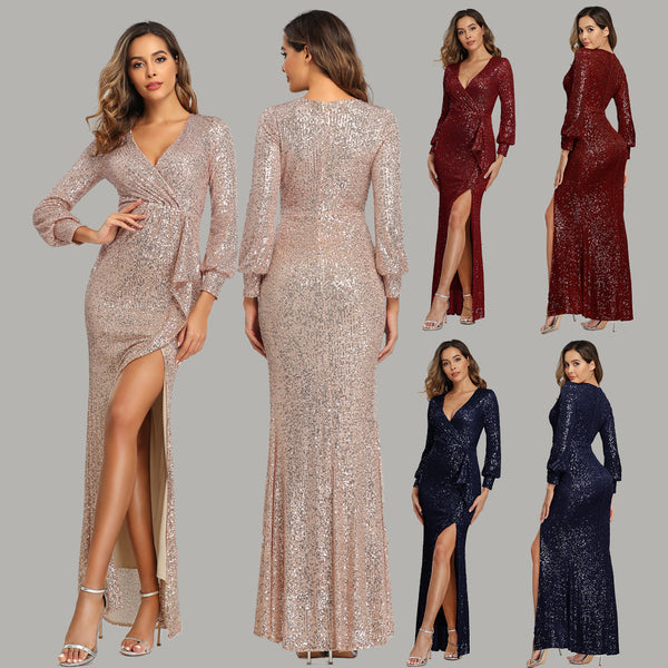 Fantasy High Slit Sequined Evening Dress