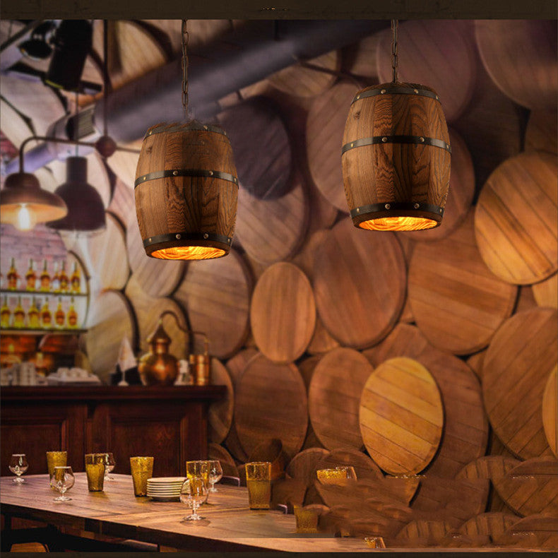 Wooden Barrel Creative Bar Chandelier