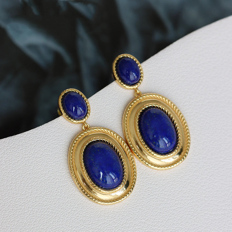 Retro Earrings Natural Lapis Lazuli