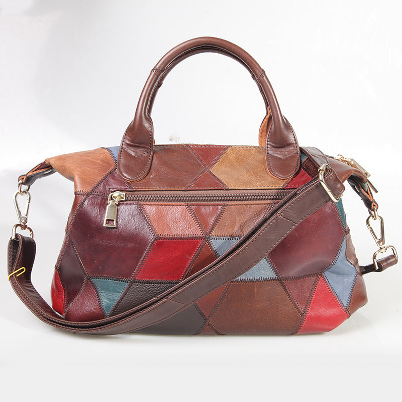 Contrasting Cowhide One-shoulder Handbag