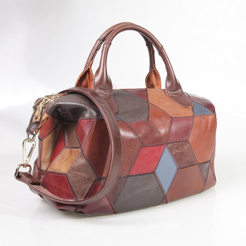 Contrasting Cowhide One-shoulder Handbag