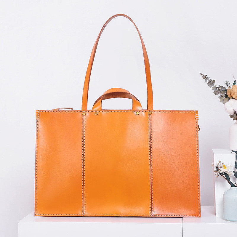 Retro Vegetable Tanned Leather Tote Bag