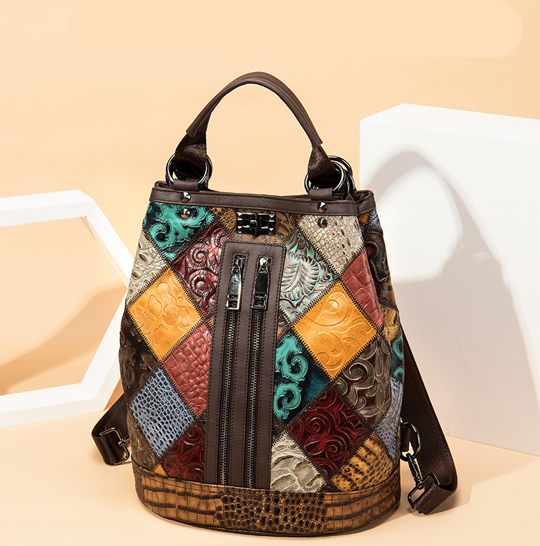 Ethnic Style Ladies Leather Backpack