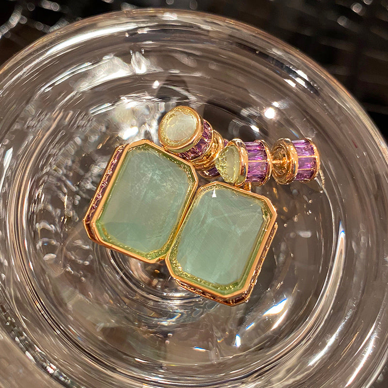 Light Green Jade Purple Diamond Earrings