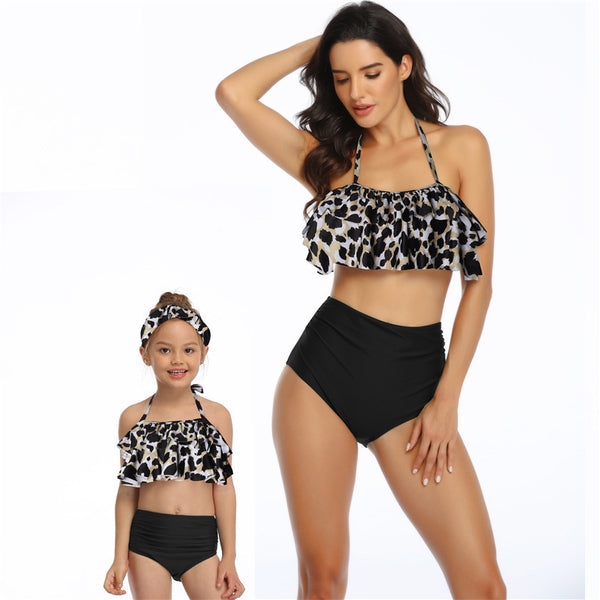 High Waist Ruffled, Mother And Daughter Swimwear