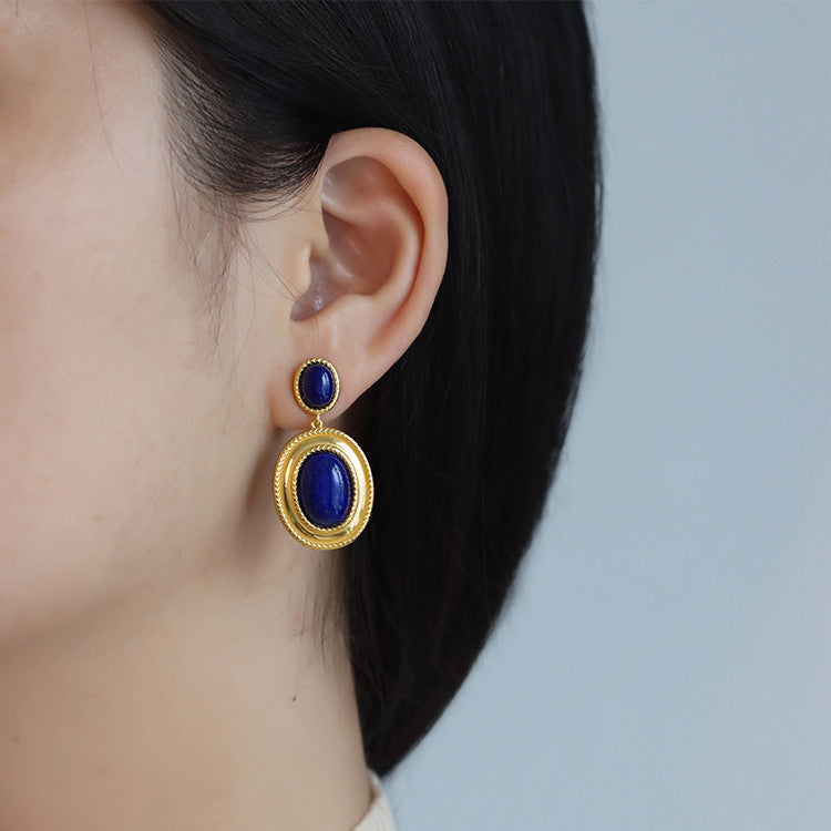 Retro Earrings Natural Lapis Lazuli